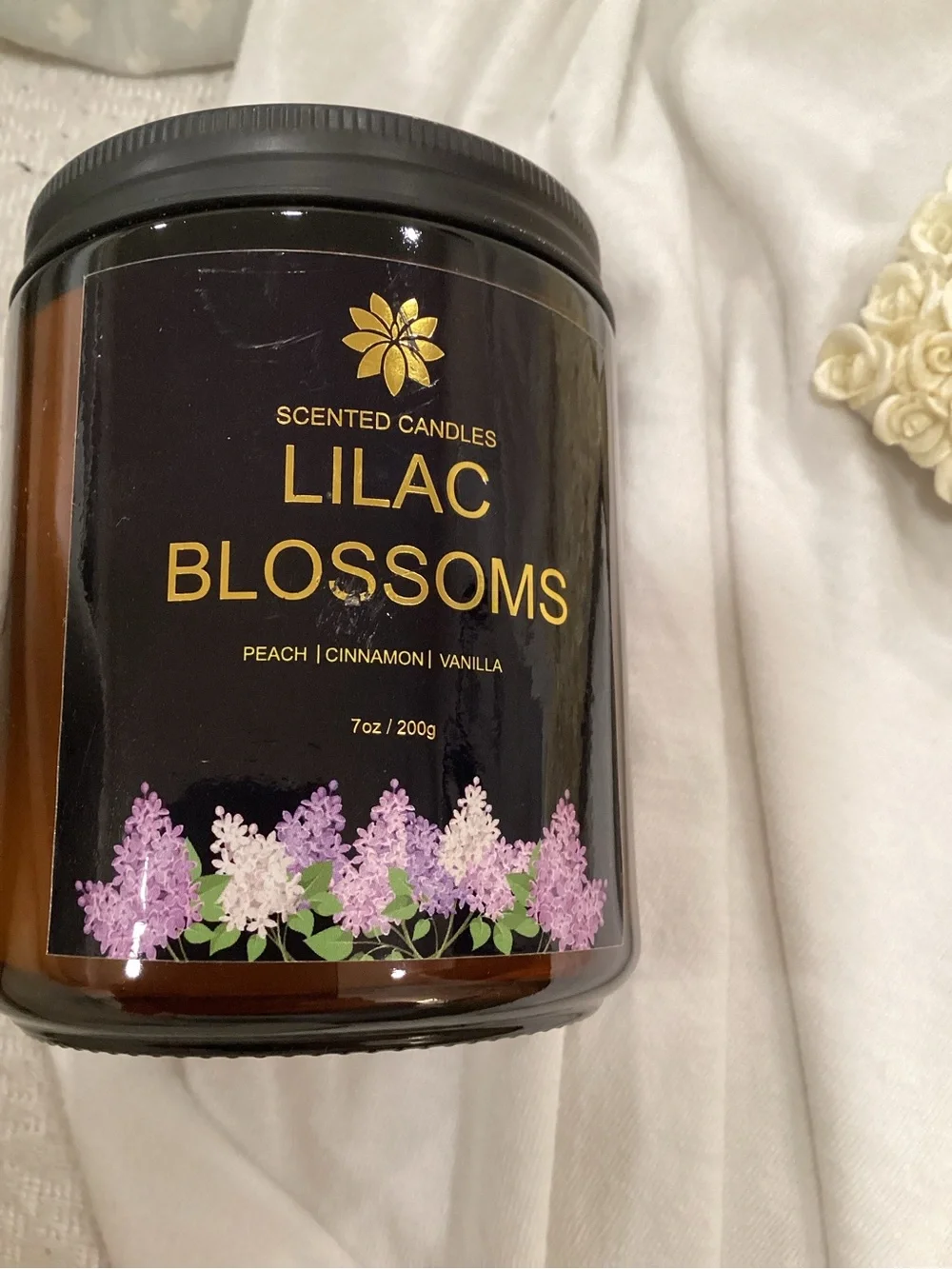 Lilac Blossoms Scented Candle - Amber Jar (Brown) NEW
